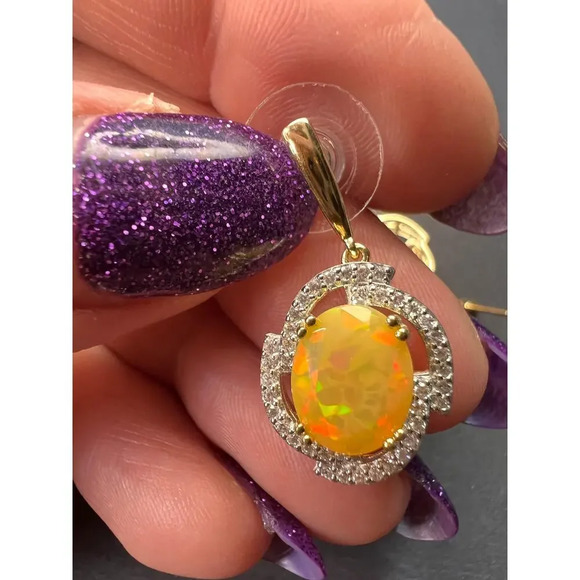 10k gold Ethiopian opal and white zircon earrings - Picture 6 of 11